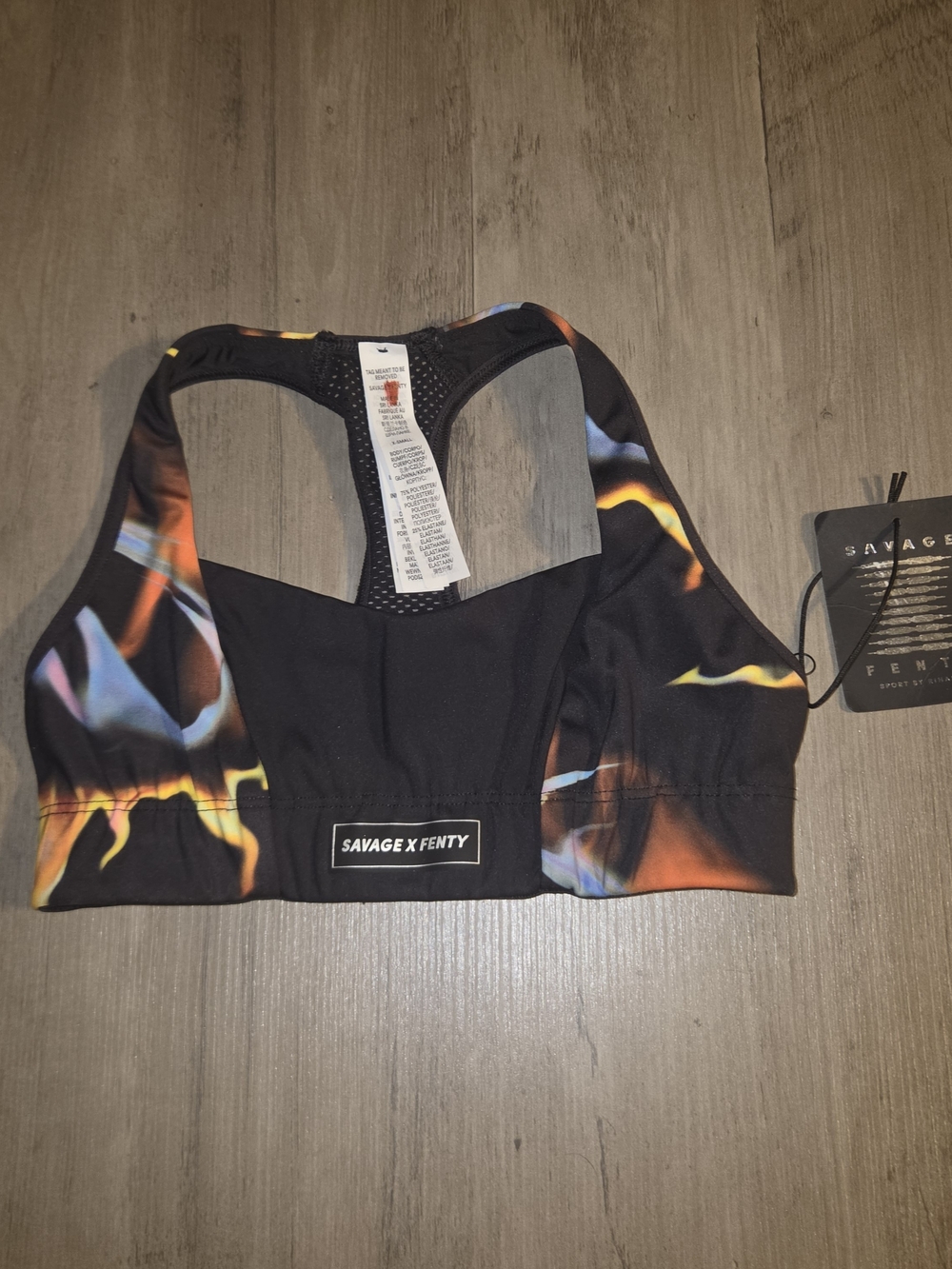 Savage X Fenty Black Sports Bra with Flame Print